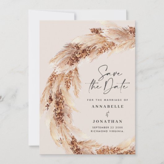 Moderne boho aquamarine Pampas Hochzeit speichern  Einladung (Vorderseite)