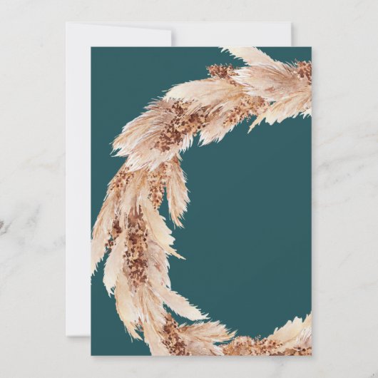 Moderne boho aquamarine Pampas Hochzeit speichern Einladung (Rückseite)