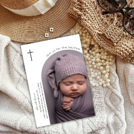 Moderne Boho Arch Cross Baby Foto Taufe Einladung
