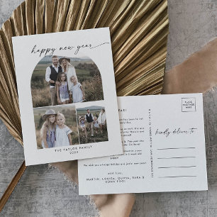 Moderne Boho Arch Foto Collage Familie Neue Jahre Feiertagspostkarte
