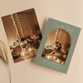 Moderne Boho Arch Foto Sage Green Simple Wedding Save The Date