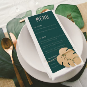 Moderne Boho Arch Green Gray Typografy Wedding Menükarte