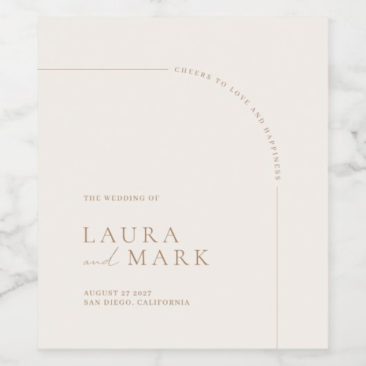 Moderne Boho Arch-Minimalistische Hochzeit Weinetikett (Einzelnes Label)