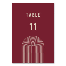 Moderne Boho Arch Red Beige Typografie Hochzeit Tischnummer