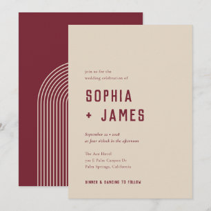 Moderne Boho Arch Red Cream Typografy Wedding Einladung