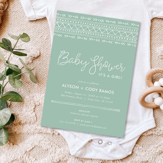 Moderne Boho Baby-Dusche | Sage Green Einladung