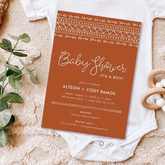 Moderne Boho Baby-Dusche | Terra Cotta Einladung