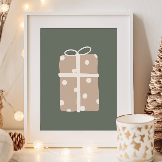 Moderne Boho Beige & Green Weihnachten Gegenwart P Poster