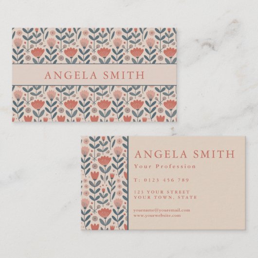 Moderne Boho Beige Grün Floral Visitenkarte (Vorne/Hinten)