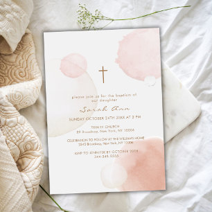 Moderne Boho-Blase-Gold-Kreuz-Taufe Einladung