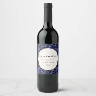 Moderne Boho Blau Gelbe Hanukkah Botanische Benutz Weinetikett