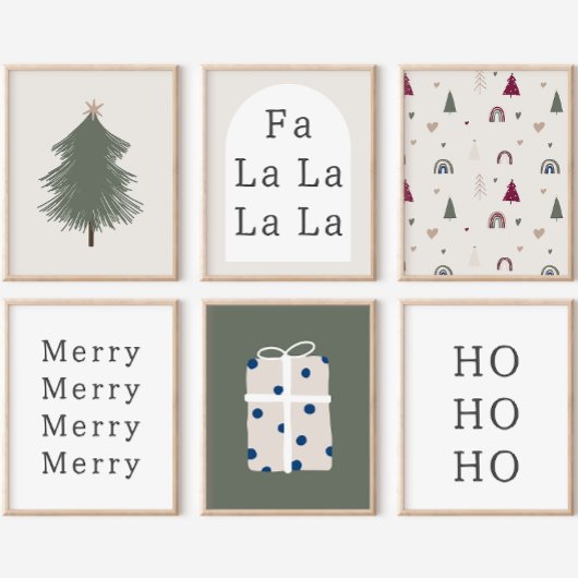 Moderne Boho Blau und Beige Weihnachten Gegenwart Poster