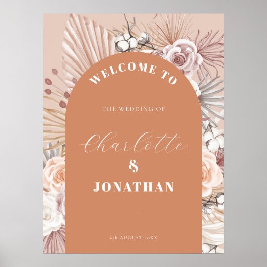 Moderne Boho Blume Herbsthochzeit Begrüßungszeiche Poster (Vorne)