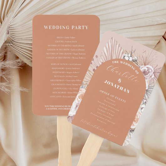 Moderne Boho Blume Hochzeitsprogramme Terracotta Fächer