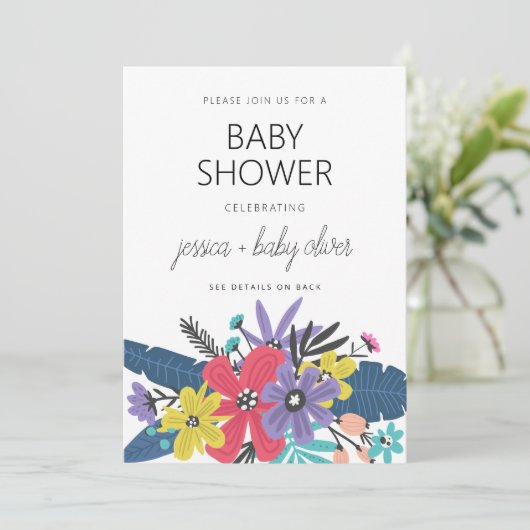 Moderne Boho Blume Kinderdusche Einladung (Stehend Vorderseite)
