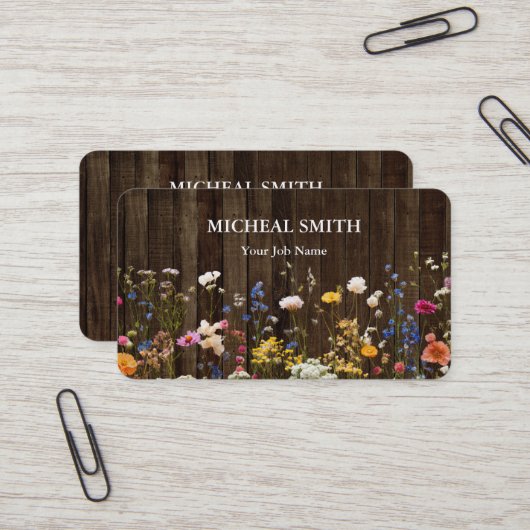 Moderne Boho-Blumen-Holz Visitenkarte (Vorderseite/Rückseite Beispiel)