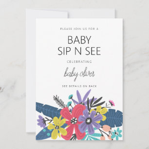 Moderne Boho-Blumen Junge Baby Sip And See Einladung