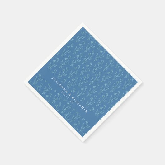 Moderne Boho Blumen Linie Art Blue Custom Wedding Serviette (Ecke)