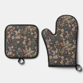 Moderne Boho-Blumen-Monogramm-Name Ofenhandschuh & Topflappen-Set (Vorderseite)