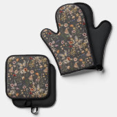 Moderne Boho-Blumen-Monogramm-Name Ofenhandschuh & Topflappen-Set (Vorderseite/Rückseite)