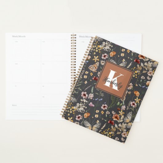 Moderne Boho-Blumen-Monogramm-Name Planer (Anzeige)