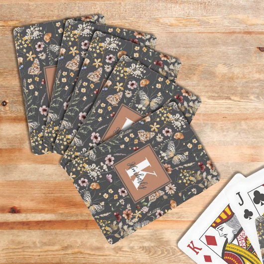 Moderne Boho-Blumen-Monogramm-Name Spielkarten