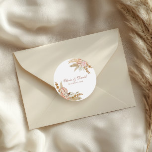 Moderne Boho-Blumen- Pampasgras-Hochzeit Runder Aufkleber
