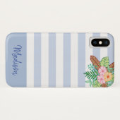 Moderne Boho Blumen und Streifen Case-Mate iPhone Hülle (Rückseite (Horizontal))