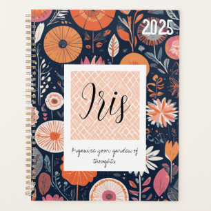 Moderne Boho-Blumengestaltung in Navy und Pfirsich Planer