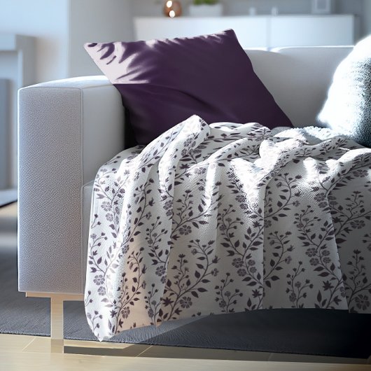 Moderne Boho-Blumenmuster Pflaume Weiß Fleecedecke