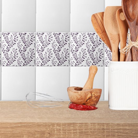 Moderne Boho-Blumenmuster Pflaume Weiß Fliese