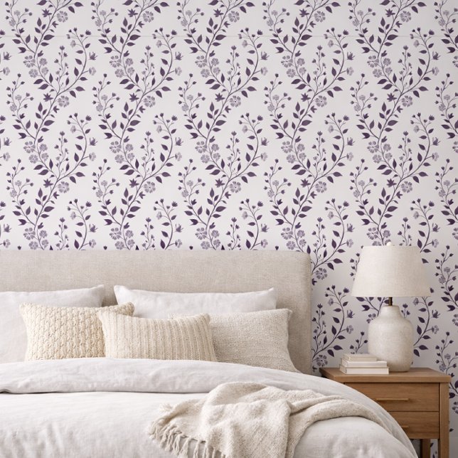 Moderne Boho-Blumenmuster Pflaume Weiß Tapete (Von Creator hochgeladen)