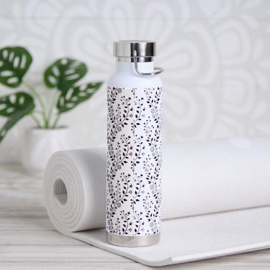 Moderne Boho-Blumenmuster Pflaume Weiß Trinkflasche (Yoga)