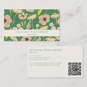 Moderne Boho-Blumenmuster Rosa Grüne Farbige QR-Co Visitenkarte