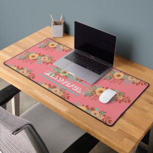 Moderne Boho Blumenmuster Rosa  Schreibtischunterlage