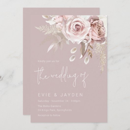 Moderne Boho Blush Wedding Einladung (Vorne/Hinten)