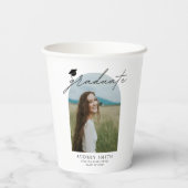 Moderne Boho-Bogen-Foto-Abschlussfeier-Papierbeche Pappbecher (Rückseite)