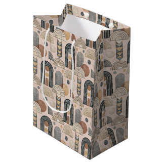 Moderne Boho-Bögen-Geschenktasche auf Rosé, Mittel Mittlere Geschenktüte