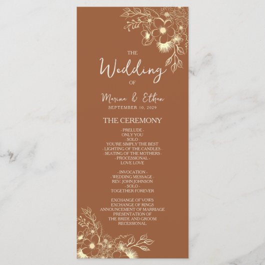 Moderne Boho-Braunorange Hochzeitsprogramm Programm (Vorderseite)