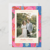 Moderne Boho Bunte Rote Florale Foto Hochzeit Save The Date (Vorderseite)