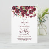 Moderne Boho Burgundy Formal Floral Wedding Einladung (Stehend Vorderseite)