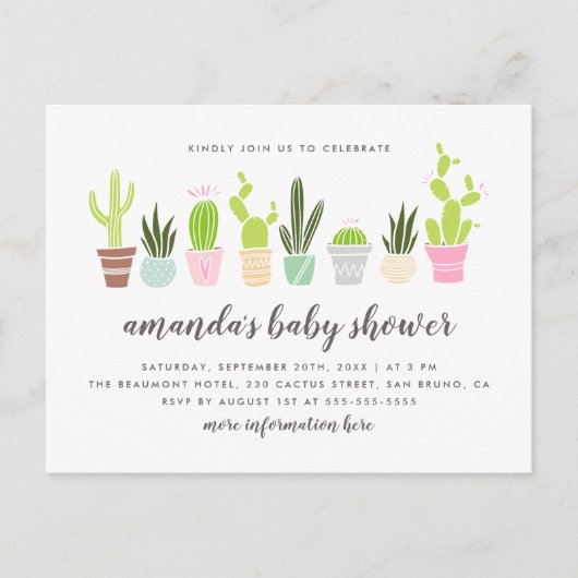 Moderne Boho Cactus Pflanze & Succulents Kinderdus Einladungspostkarte (Vorderseite)