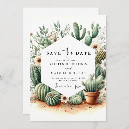 Moderne Boho Cactus Wedding Save The Date (Vorne/Hinten)