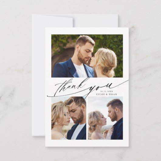 Moderne Boho Calligraphie 4 Foto Wedding Dankeskarte (Vorderseite)