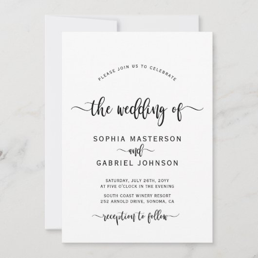 Moderne Boho Chic Calligraphy Script Wedding Einladung (Vorderseite)