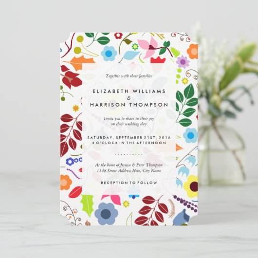 Moderne Boho Chic Floral Wedding Einladung (Stehend Vorderseite)