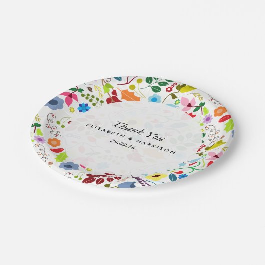 Moderne Boho Chic Floral Wedding Pappteller (Schrägansicht)