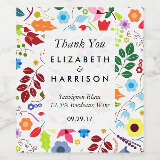 Moderne Boho Chic Floral Wedding Weinetikett (Einzelnes Label)