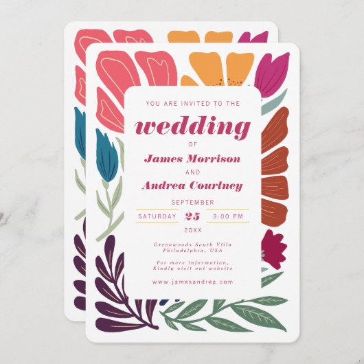 Moderne Boho Chic Retro farbenfrohe blumenreiche H Einladung (Vorne/Hinten)