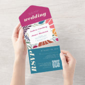 Moderne Boho Chic Retro farbenfrohe Hochzeit All In One Einladung (Abreißen)